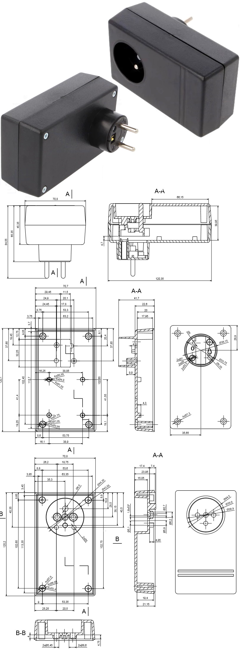 Caja enchufe 71x120x45mm